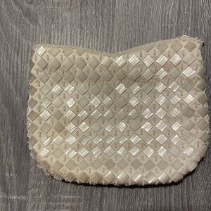 Vintage Ivory Beaded Clutch Evening Purse Diamond Pattern Small & Longer Beads